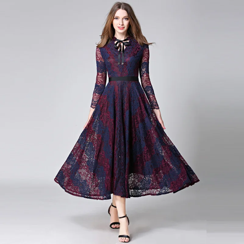 

La MaxZ Mid-Calf Regular Women Dress O-neck Lace Dresses Vestidos