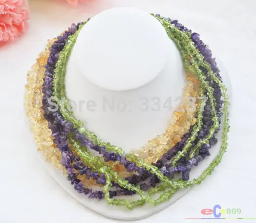 

9row 19" green lemon quartz citrine amethyst detritus necklace