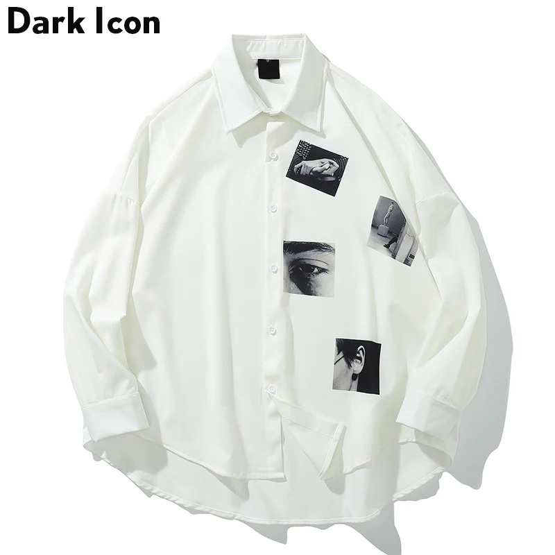 Dark Icon Printed Oversized Shirt Men 2019 Summer Turn-down Collar Men's Shirts Three Quarter Sleeve Shirts for Men Dark Icon Printed Oversized Shirt Men 2019 Summer Turn-down Collar Men's Shirts Three Quarter Sleeve Shirts for Men