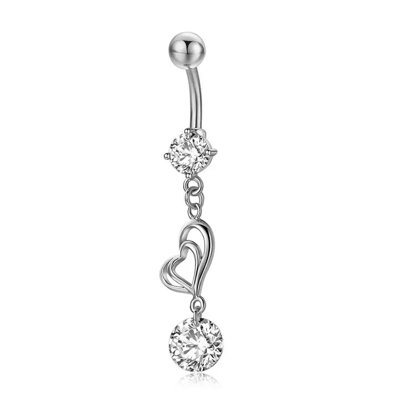 Hot Statement Hollow Double Heart Gold Surgical Steel Piercing Body Jewelry Sexy Crystal Zircon Pendant Belly Button Rings - Окраска металла: P0317BB