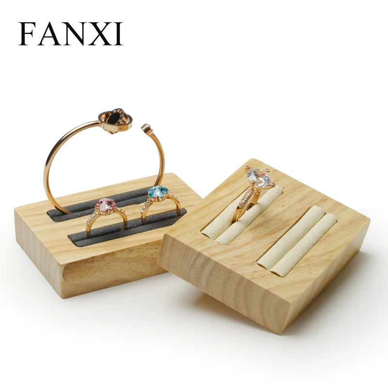 FANXI Solid wood Cream-white&Dark gray Bangle display Props with microfiber internal for showcasing jewellry Bracelet Display Jewelry Packaging