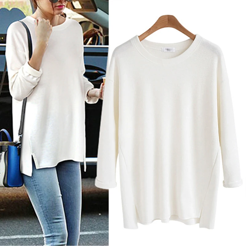Summer Casual T Shirt Women  O Neck Short Sleeve Elastic Basic Long T-shirt Split Loose Streetwear T-shirts Tee Tops XL-5XL