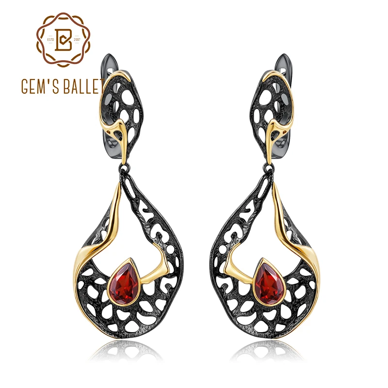 

GEM'S BALLET 1.05Ct Natural Garnet Handmade Hollow Element Drop Earrings for Women 925 Sterling Silver Gemstones Fine Jewelry