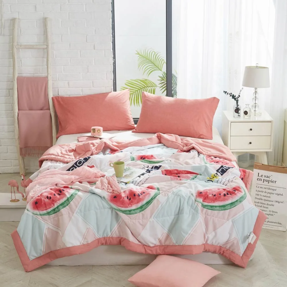

2019 Pink Watermelon Stitching Comforter Summer Quilt Air-condition Wash Polyester Fabric Polyester Twin Full Queen Size