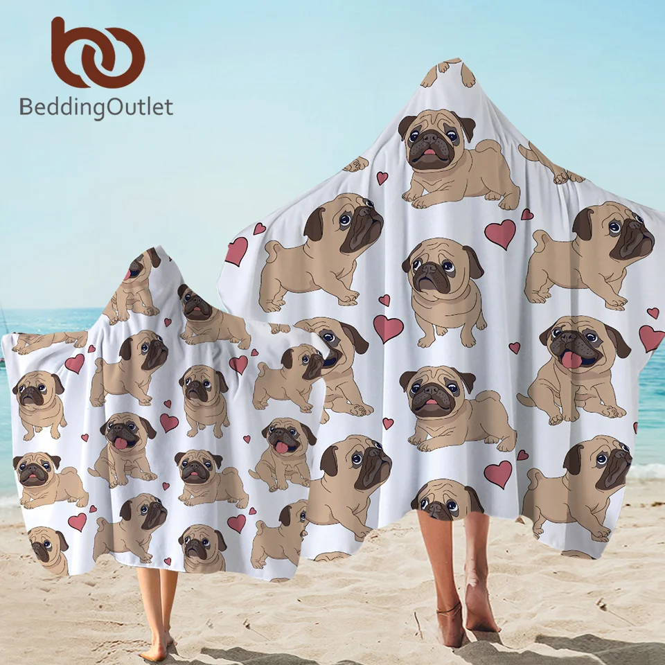 

BeddingOutlet Hippie Pug Bath Towel With Hood Cartoon Microfiber Hooded Towel for Kids Bulldog Wearable Beach Towel serviette