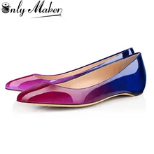2017 Onlymaker Hot Fashion Women Genuine Leather Pointed Toe Gradient Lovely Multicolor Fade Colorful Handmade Ballet Flat Shoes