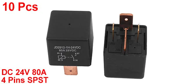 DC 24V Coil 80A 4 Pins SPST Car Automotive Alarm Security Power Relay 10pcs