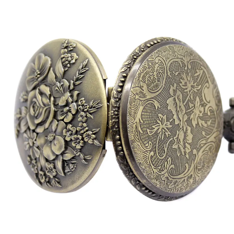 Изысканный бронзовый цветок очарование Дело кварцевые карманные часы Сеть подарок для Для женщин леди девушка брелок часы