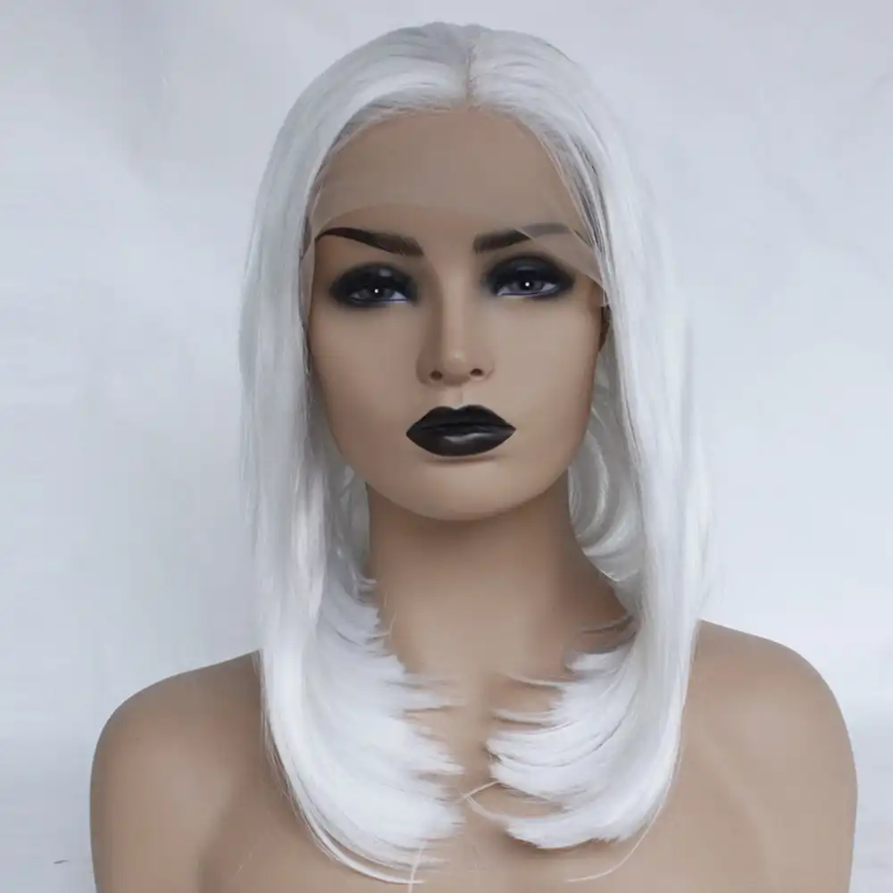 Snow White Synthetic Lace Front Bob Wigs Short Hair Style Silky