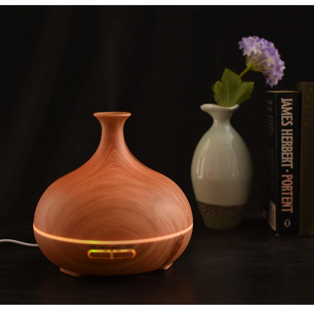 

2017 popular wood grain vase humidifier ultrasonic humidifier essential oil diffuser with changeable colorful night lights