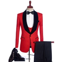 3 предмета черный бархат шаль нагрудные Жених смокинги для женихов синий/белый/черный/красный жаккард для мужчин костюмы для шафера блейзер