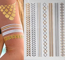 Flash temporary tattoos sleeve glitter Tatoo flash gold metallic henna fake tattoo arabic golds tattoo body art