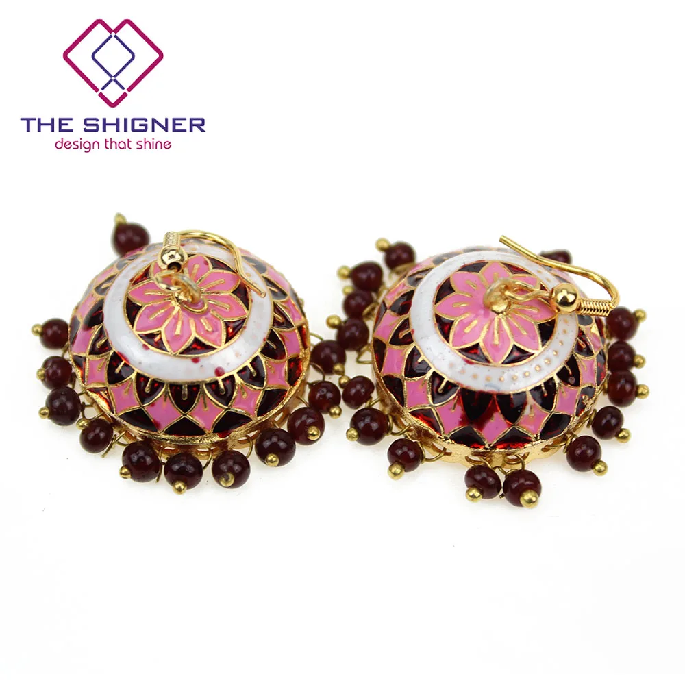 THE SHIGNER индийские традиционные Meenakari эмаль золотой тон Jhumka Jhumki серьги Болливуд стиль ювелирные изделия Висячие Серьги