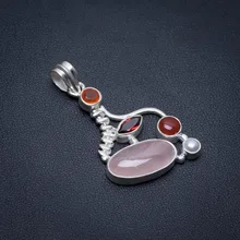 Natural Rose Quartz,Carnelian,River Pearl and Amethyst 925 Sterling Silver Pendant 1 3/4 Natural Rose Quartz,Carnelian,River Pearl and Amethyst 925 Sterling Silver Pendant 1 3/4
