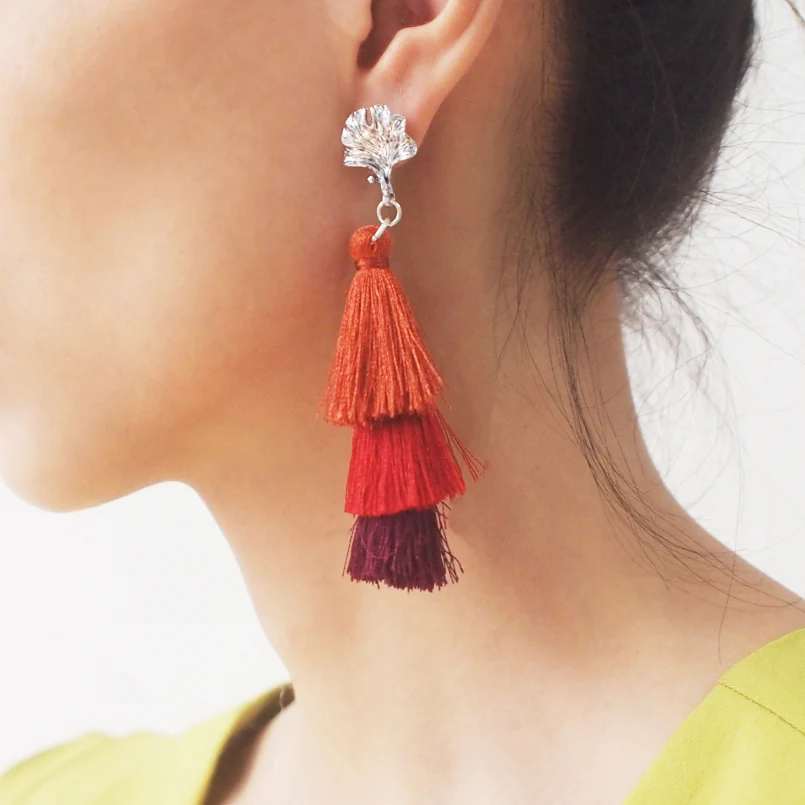 

Bohemia 3 Layered Statement Tassel Earrings For Women Fashion Multicolor Cotton Handmade Fringe Dangle Earrings Jewelry UKMOC