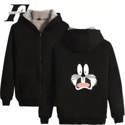 Luckyfridayf 2017 Bugs Bunny Harajuku зима теплая Толстовки молния печати Толстовки Для мужчин/Для женщин Утепленные Пальто с героями мультфильмов Для