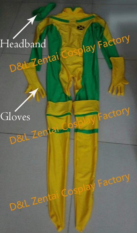 DHL X-men Rogue желтый костюм косплей и зеленый Облегающий комбинезон из синтетической эластичной ткани костюм супергероя на Хэллоуин для женщин