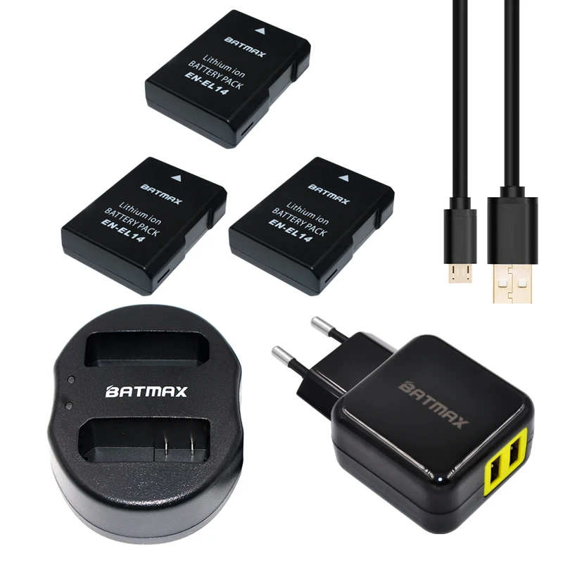 Аккумуляторные батарейки ENEL14 EN EL14 3x зарядное устройство с двумя USB портами