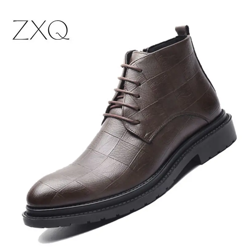 

New Arrivals Winter Zipper Side Shoes Men Microfiber Leather Comfortable Casual Boot Lace Up Waterproof Men Warm Boots