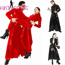 Красный черный сексуальный крутой унисекс Топ ПВХ винил длинные накидки Wetlook кожаный боди экзотическая пара супергероя Клубная одежда косплей костюм XL