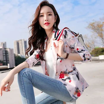 

Ladies suit jacket 2019 autumn and winter new fashion printing suit casual short paragraph seven-point sleeve suit wild shirt