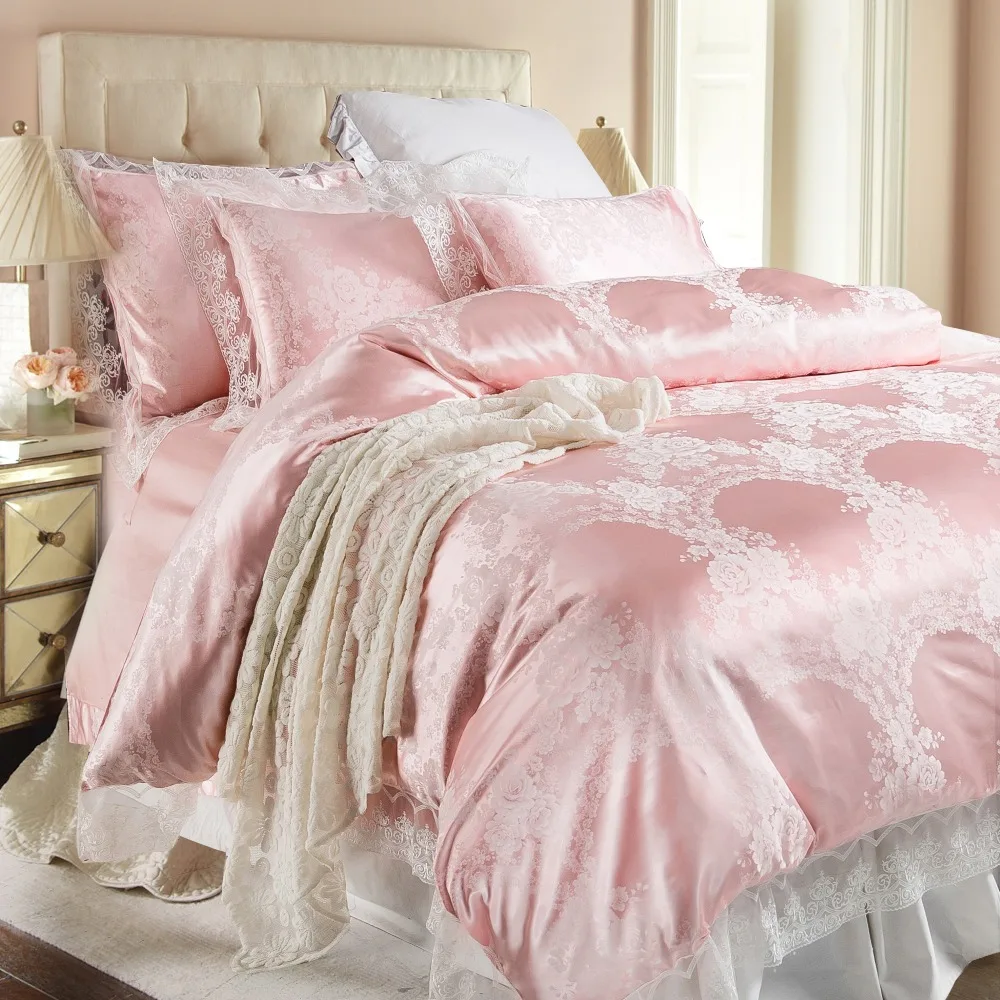 Luxury Lace Princess Satin jacquard Cotton Bedding Set Silk Quilt/Duvet