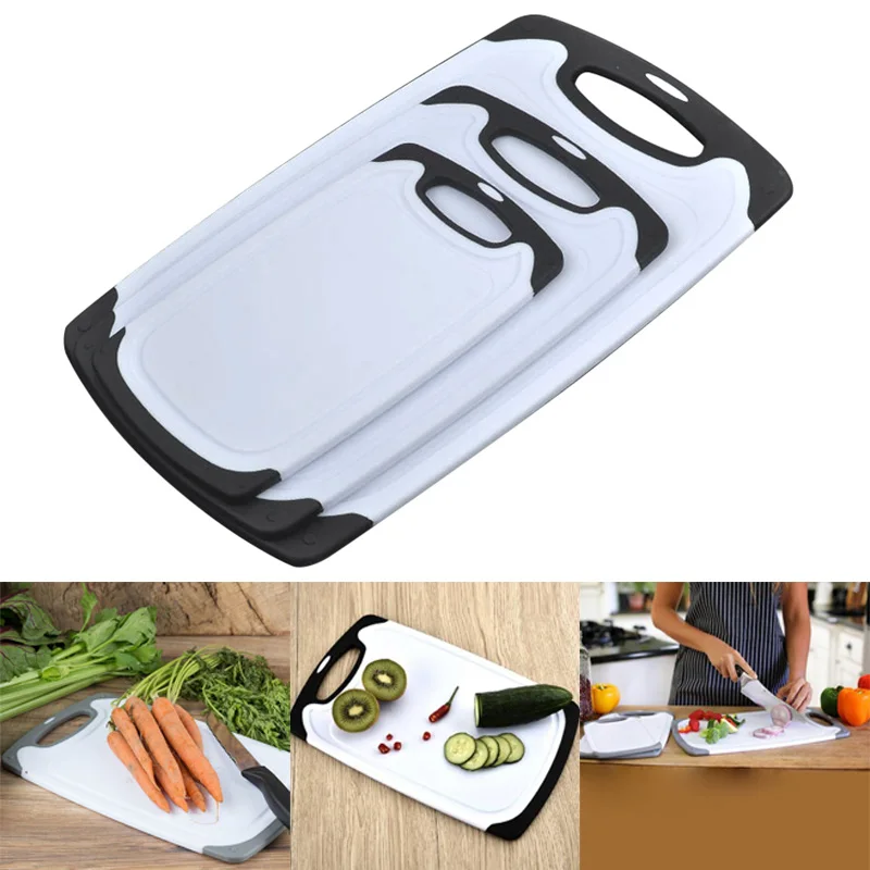 

Newly 3pcs Cutting Boards Set Non Slip Hang PP Kitchen Chopping Double Sides Lightweight Accessories XSD88