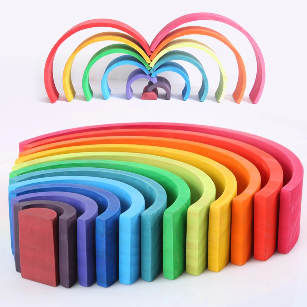 

12 Pcs/Lot Rainbow Blocks Baby Toys Wooden Rainbow Stacker Nesting Blocker Creative Montessori Building Blocks Educational Toys