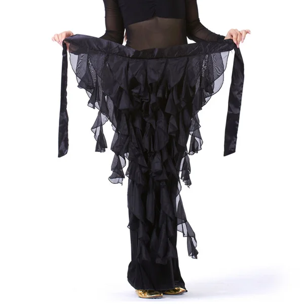 Дешевый танцевальный костюм для танца животом одежда шифоновая юбка для практики Регулируемая посадка обернутый пояс женский танец живота хип шарф - Цвет: Black