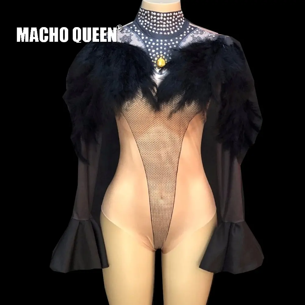 

Drag Queen Costumes Rhinestone Bodysuit Carnival Flare Sleeve Jumpsuit Performance Stage Show Burning man Outfits