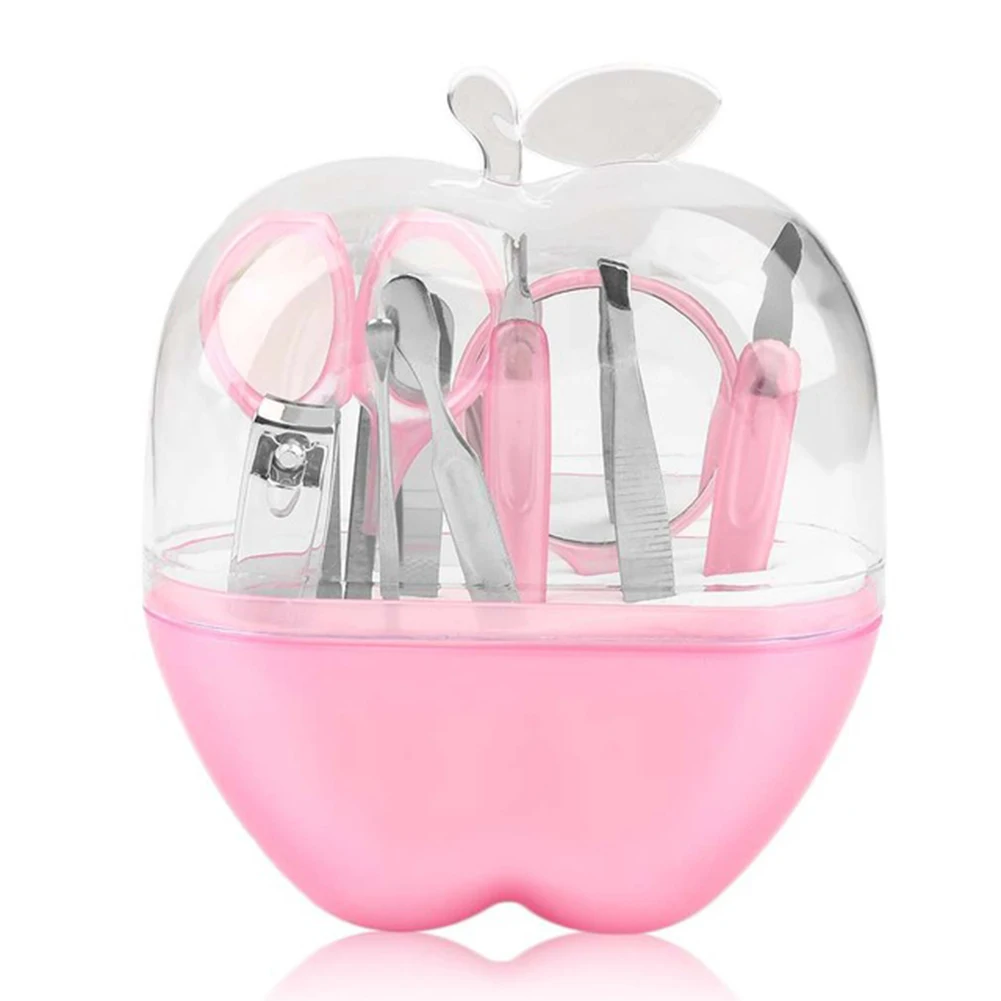 

Cute Manicure Accessory Tools Clipper Kit Nail Care Set Apple Shape Case +1 set 9pcs Nail Pedicure Scissor Tweezer Knife Ear