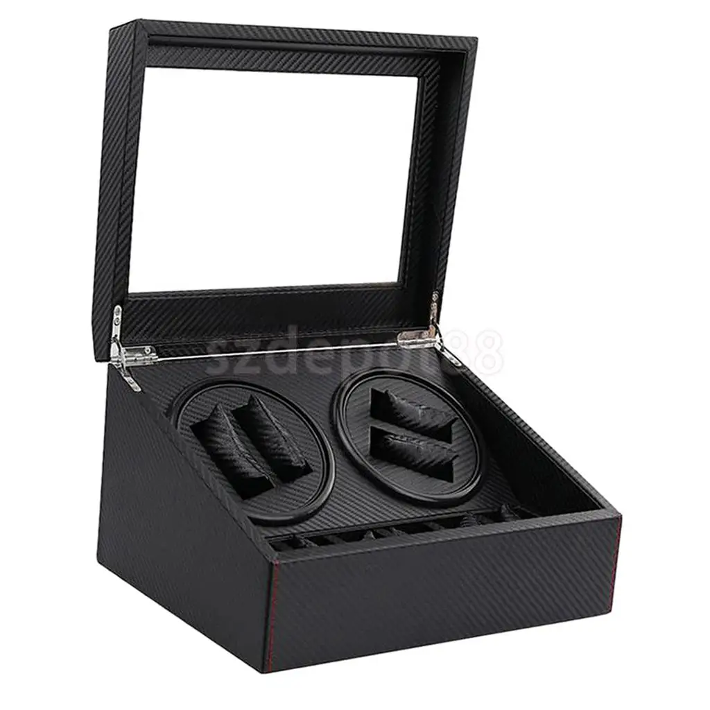 

Luxury Premium Carbon Fiber Watch Winder with Flexible Plush Pillow PU Leather Interior 6 Grids Wristwatch Display