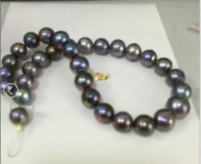 

HUGE NATURAL 13-14MM TAHITIAN BLACK RED PEARL NECKLACE 14KGP