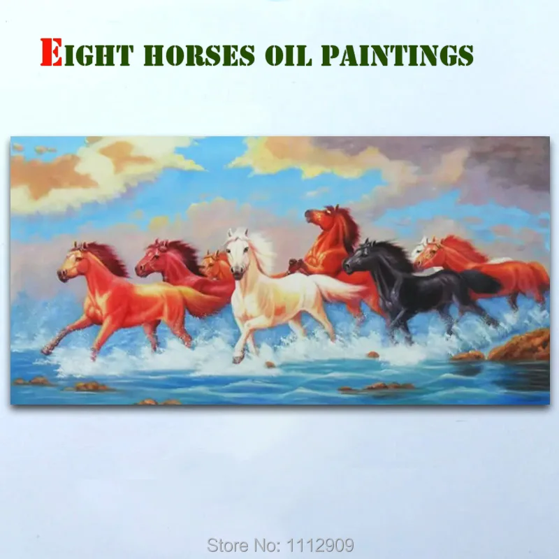 Hand Painted Eight Horses Huge Oil Painting On Canvas Animals Wall Art