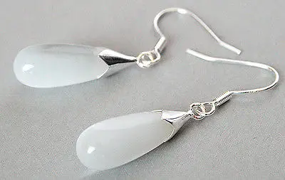 Hot selling free shipping******** New Pair White Drop Opal &amp925 Sterling Silver Dangle Earrings | Украшения и аксессуары