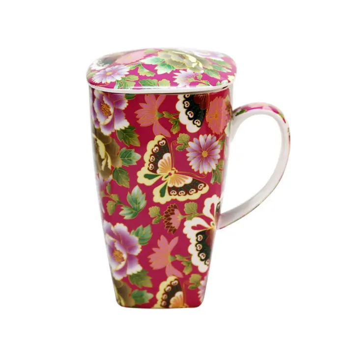 Bone China Coffee Tea Cup/Mug With Lid And Spoon Chinese Porcelain 450