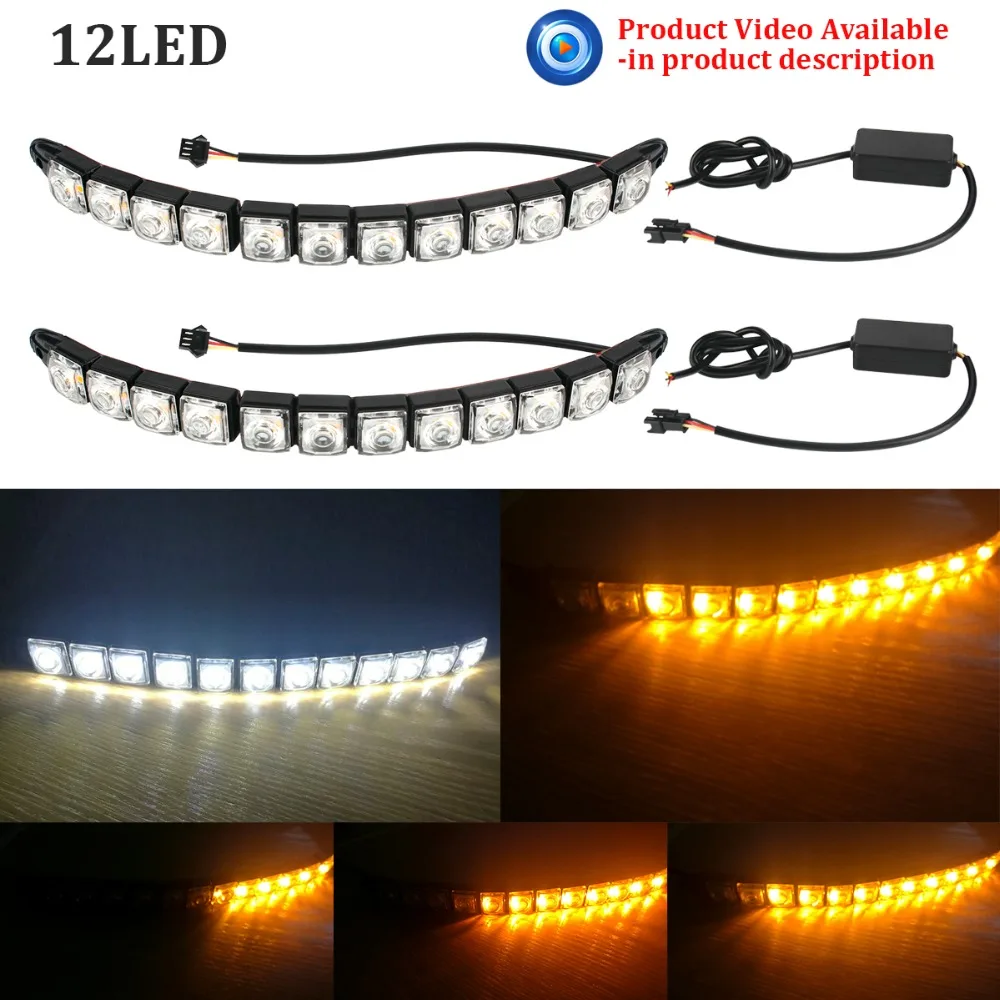

2pcs Car LED Running Daytime Light Headlight Sequential Flasher DRL Flowing Amber Turn Signal Lights Car-Styling