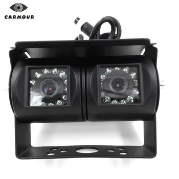 

CARMOUR 24V 820T Bus Truck Rearview Reversing Backup CMOS Dual Camera Waterproof Double Monitor Cam for Parking Assistance