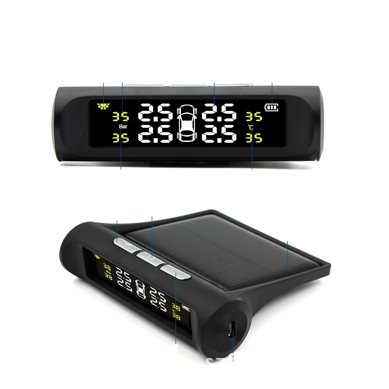 Солнечная TPMS система контроля давления в шинах Беспроводная 4 внешних датчика