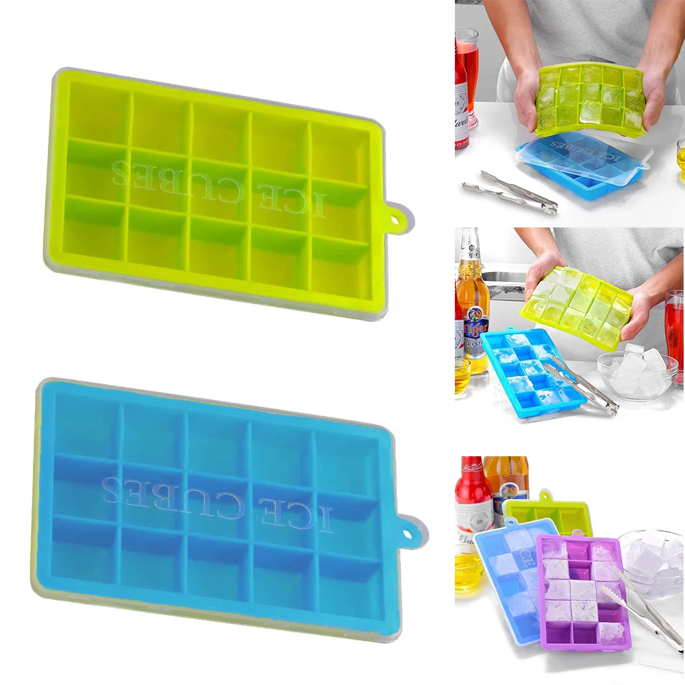 

DIY Ice Cube Tray Pudding Jelly Maker Mold Large Square Mould Silicone 15 Cavity