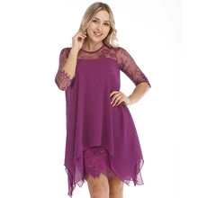 Новинка, модное женское кружевное платье, повседневное, свободное, рукав до локтя, элегантное платье с круглым вырезом, одноцветное, большой размер 3XS-5XL