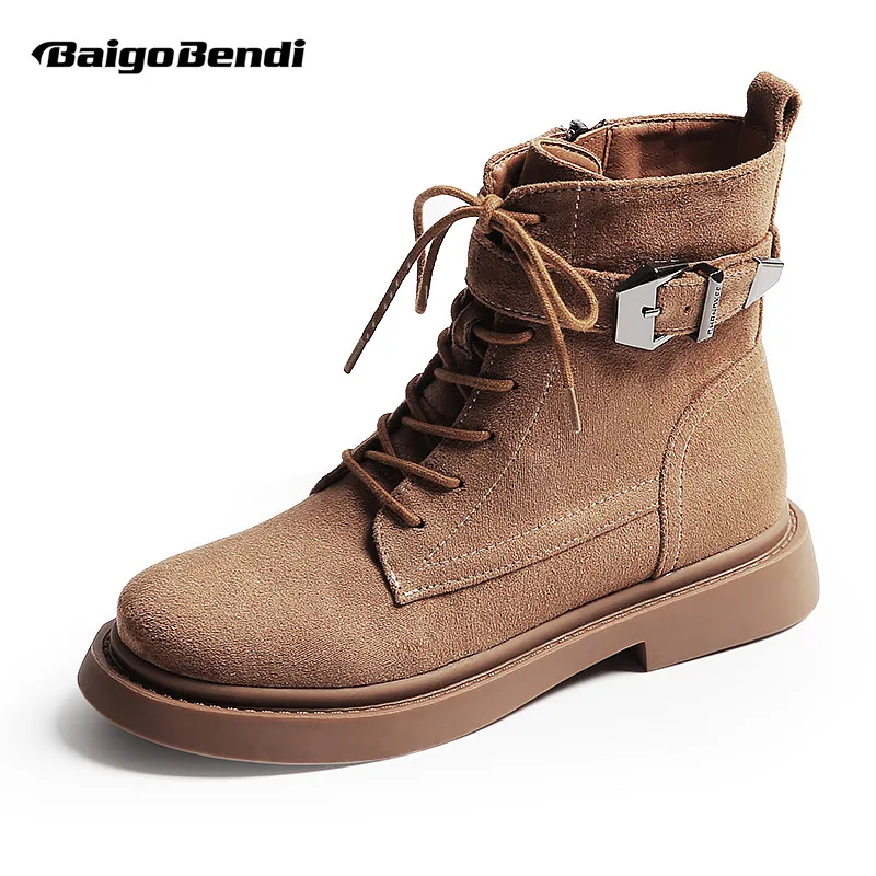 

Recommend ! Woman Retro Buckle Belt Motorcycle Boots Ladies Flat Boots Winter England Style Casual Shoes