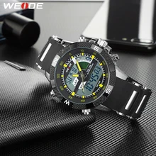 WEIDE Men Luxury Brand Military LCD Luminous Analog Digital Date Week Alarm Display Silicone Strap Wristwatch Relogio Masculino
