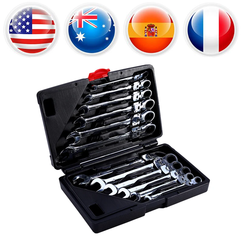 

12pcs/Box Flexible Spanner Wrenches 8-19mm Combination Spanners Ratchet Chrome Vanadium Garage Repair Tools Set