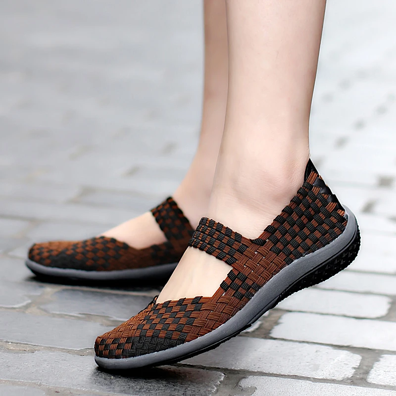 

2018 Summer Flat Female Loafers Women Woven Running Shoes Breathable Sports Shoe Outdoor Slip-on 35-42 Walking Sandals Sneakers