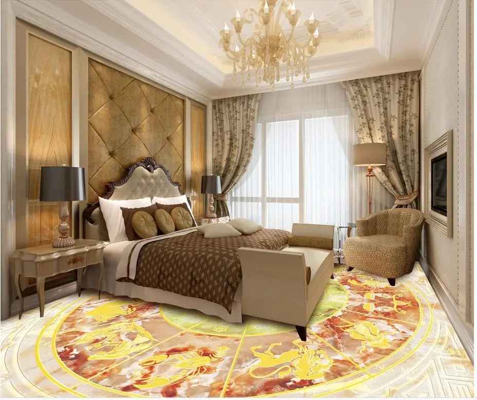 3d flooring Twelve Constellation compass marble flooring pvc self-adhesive wallpaper 3d floor painting wallpaper