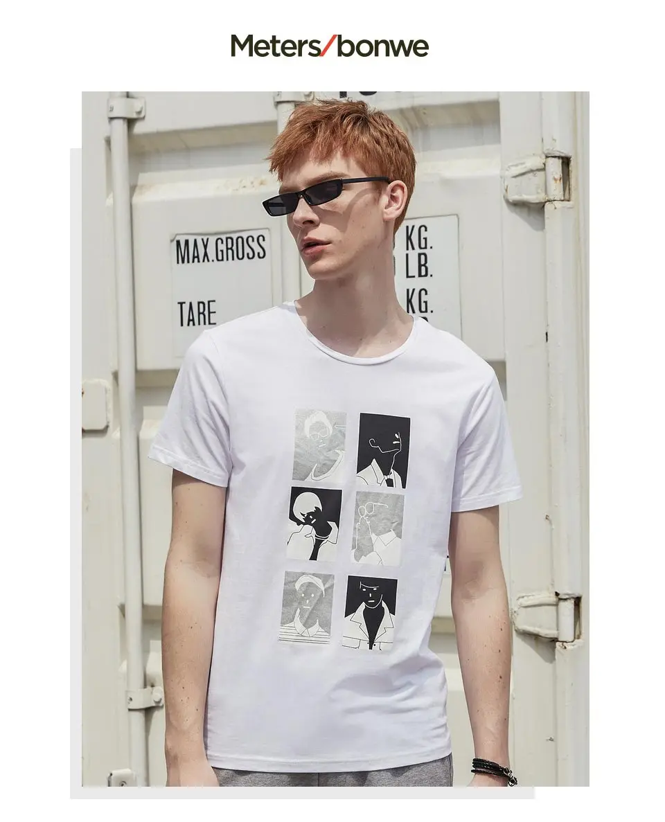 Metersbonwe мужская футболка для мужчин сплошной цвет печать летний тренд футболка Повседневная полосатая с коротким рукавом футболка мужская