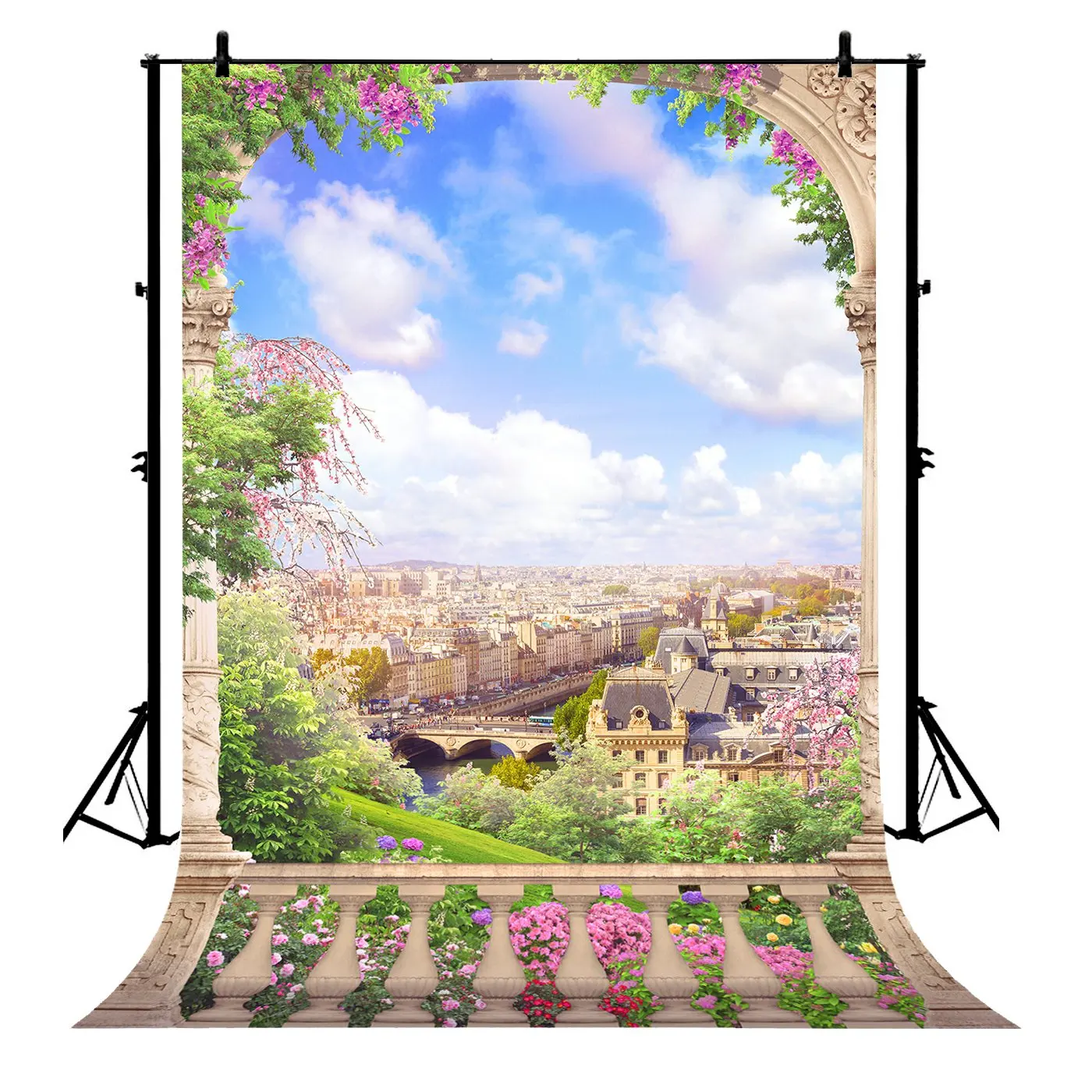 

5x7ft Paris Old Arch Aerial Landscape Balcony Stone Tile Polyester Photo Background Portrait Backdrop