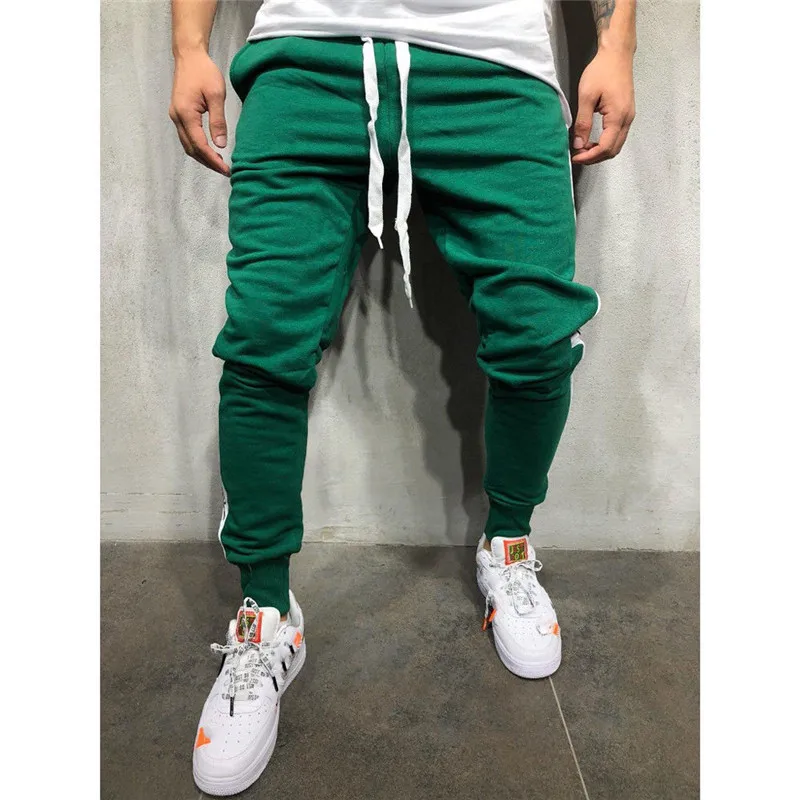 Мужские Спортивные Беговые брюки для спортзала, тренировочный костюм, обтягивающие штаны с эластичной резинкой на талии и завязками - Цвет: Зеленый