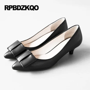 

Young Girl 3cm 1inch 2017 Women Shoes Plus Size 31 45 Office White Pumps For Bow Tie Cowhide Hollow Tip Spring Autumn Slip On